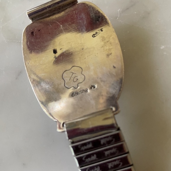 SOLD Native American Onyx Navajo Vintage Watch Tips signed by Teddy Goodluck - Picture 5 of 13